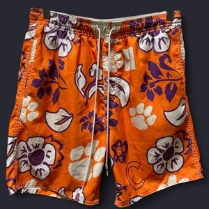Clemson Tigers Men's Floral Paw Print Swim Trunks Orange Purple S/M